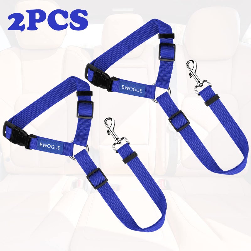 BWOGUE 2 Packs Dog Cat Safety Seat Belt Strap Car Headrest Restraint Adjustable Nylon Fabric Dog Restraints Vehicle Seatbelts Harness Dark Blue - Image 2